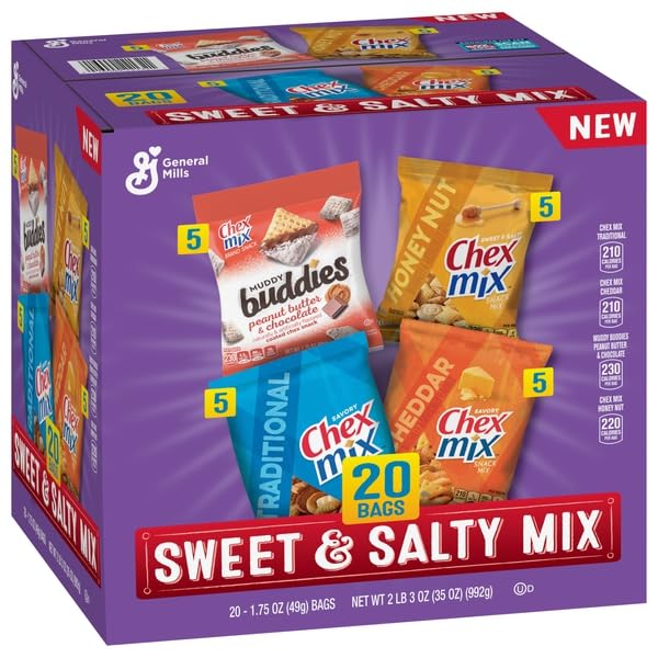Sweet and Salty Snack Variety Pack, Muddy Buddies Peanut Butter and Chocolate, Chex Mix Traditional,...