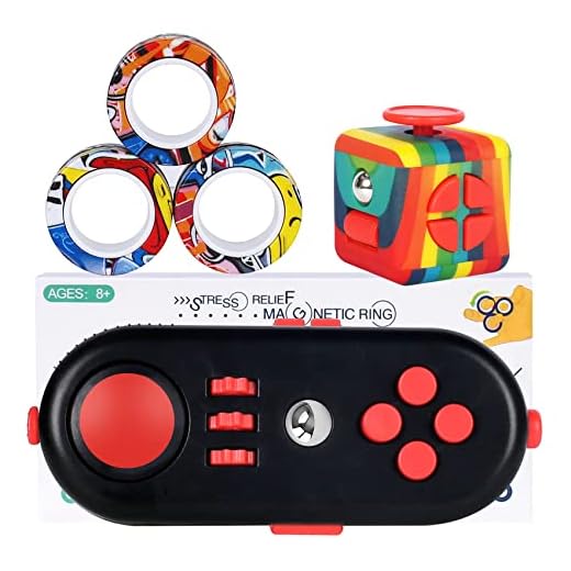 3 Pcs Fidget Toys, Fidget Cube for Adults Kids, Controller Magnetic Rings Stress Anxiety Relief ADHD Sensory Toys Set
