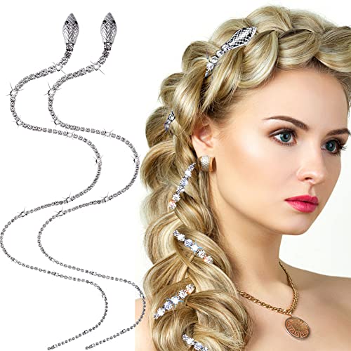 2 PCS Cadenas para el Cabello con Cuentas de Serpiente y Borlas Largas de Cristal, Accesorios Brillantes para el Cabello, Clips Decortativos Plateados para Mujeres y Niñas miniatura 1