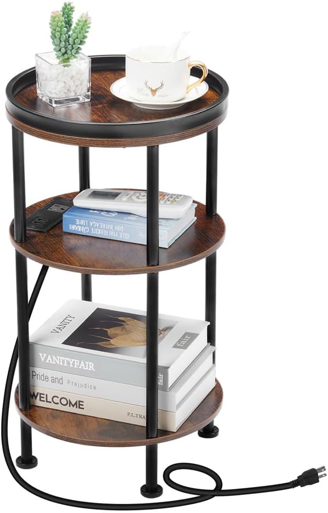 Amazon.com: Small Round Side Table with Charging Station for Small ...