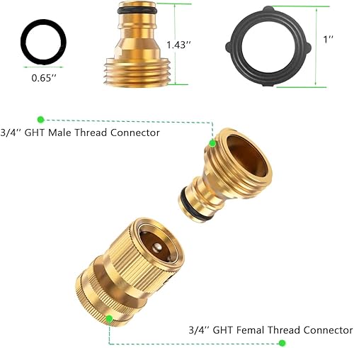Miniatura 2 de BoArt Juego de 4 conectores rápidos para manguera de jardín, latón macizo de 34 pulgadas, rosca de conexión fácil sin fugas, macho y hembra
