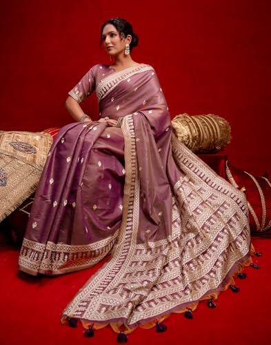 Image of SIRIL Women's Cotton Weaving Tassels Saree With Unstitched Blouse Piece