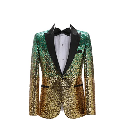 Men's Gradient Sequin Suit Jacket Notched Lapel Slim Fit Performance Blazer Luxury Dinner Prom Tuxedo Dress Party (Green,Large)