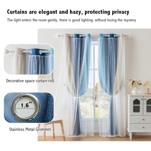 Image of Anytime Double Layer Dreamy Star Blackout Curtain 1 Panel W35 x L90,Blue