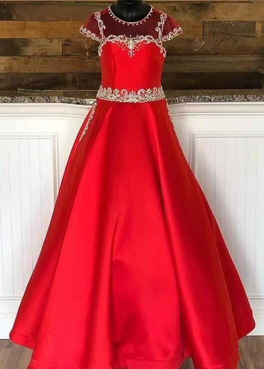 Satin Flower Girl Dress Pageant Dresses for Girls Long Sparkle Crystal First Communion Dress2