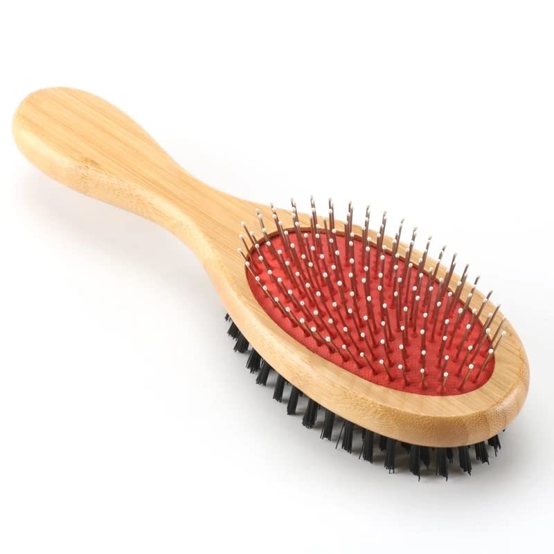 Pet Brush, Pet Brush Bamboo Long Handle Cat Dog Pet Grooming Comb Pet Slicker Brush Double Side Remove Hair Brush Cat Comb Pet Brushes(Small SIZE)