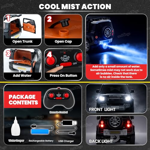Image of Zest 4 Toyz Die Cast Remote Control Car Toy for Kids Die Cast Metal Car with Mist Spray Action Rechargeable Off Road RC Vehicle for Boys & Girls Age 3+ (Black)