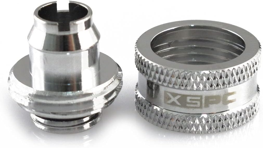 XSPC G1/4" to 3/8" ID, 5/8" OD Compression Fitting V2 for Soft Tubing, Chrome, 8-pack