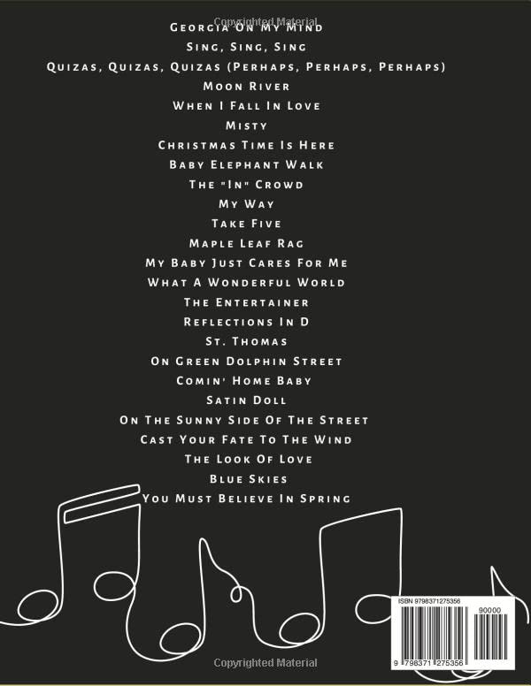 Jazz Standards Piano Sheet Music: 25 Songs Piano Solo By: Ellington, Joplin, Berlin, Gershwin, Jobim, Guaraldi, Evans, Armstrong Paperback – Large Print, December 26, 2022