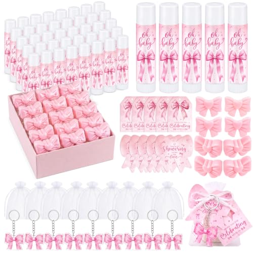 Image of 288 Pcs Baby Shower Favors Set for Guests,Pink,Bow | Boys Gender Reveal Party Set, Keychains Organza Bags Thank You Cards, Bear Theme Guest Favors, Complete Bulk Kit