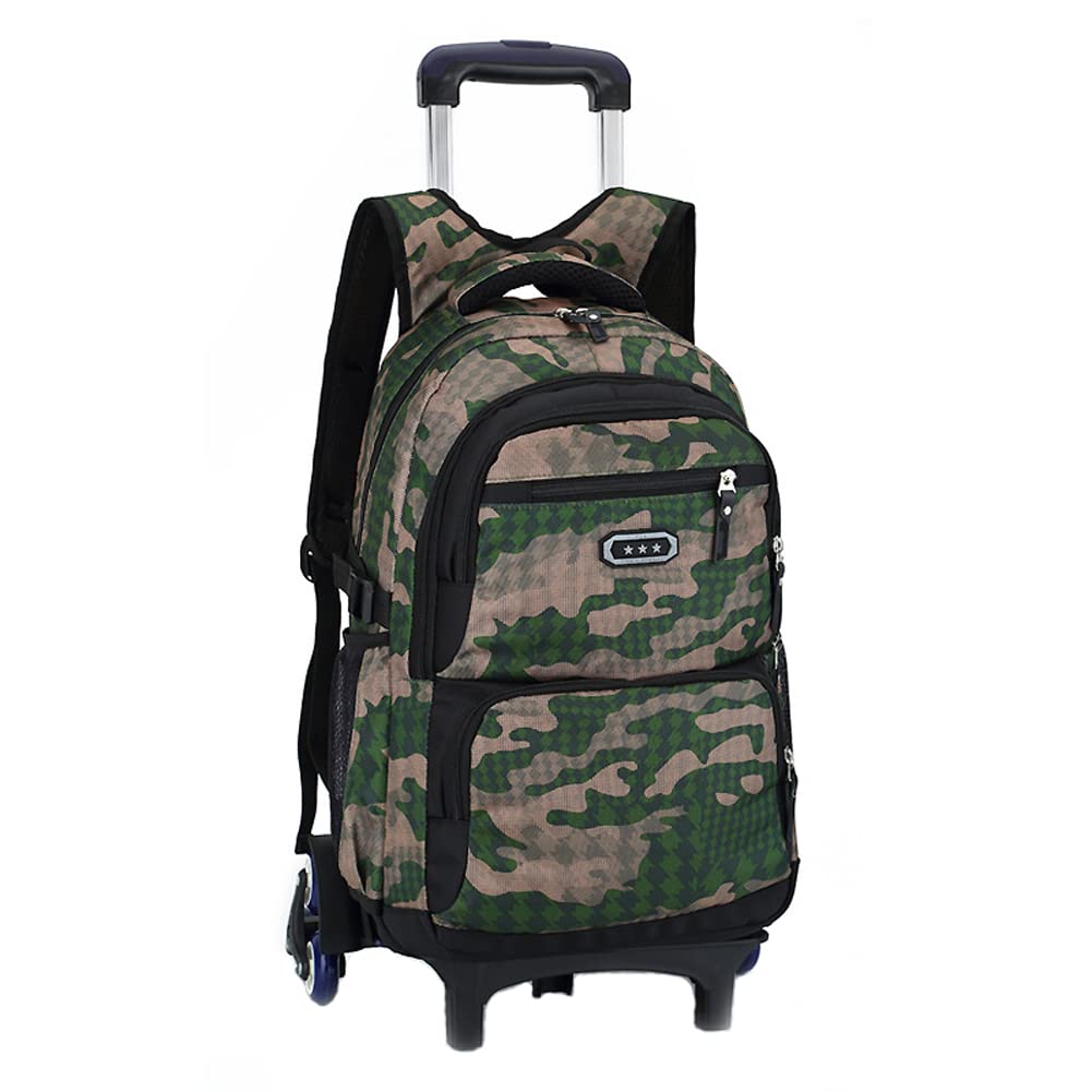 BOZONLI Rolling Backpack for Boys, Trolley School Bags for School Travel Laptop Books Multifunction Wheeled Backpack Luggage Trunk (Army-Green)