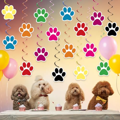 Image of Weecent 24 Pcs Dog Paw Prints Themed Party Hanging Swirl 8 Colors Puppy Birthday Decorations Banners Paw Prints Ceiling Streamers for Pets Birthday Party Favors Supplies