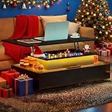 YITAHOME LED Lift Top Coffee Tables for Living Room, LED Coffee Table with Storages, Modern Rectangular Coffee Tables with Lifting Top and 4 Spacious Drawers, Coffee Table with LED Light, Glossy Black