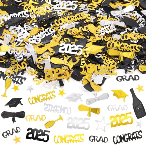 HOWAF 1500 Pezzi Decorazioni Festa Laurea 2025 Coriandoli (Nero, Oro) con Congrats, Stella, Cappello, Calice, Diploma, Addobbi Tavolo Gadget