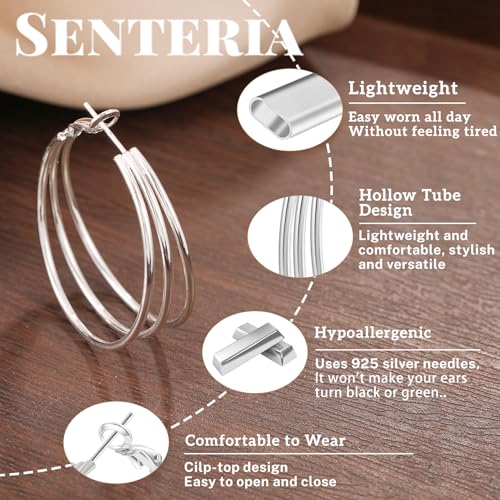 Senteria 925 Sterling Silver Hoop Earrings Lightweight Triple Silver Hoops by Senteria - Used condition - Image 3