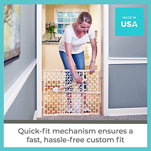 Toddleroo By North States 42" Wide Quick Fit Oval Mesh Baby Gate, Made In Usa: Easy Installation, Memory Feature. Pressure Mount. Fits 26.5"- 42" Wide (23"Tall, Sustainable Hardwood & White Oval Mesh) #TOP1