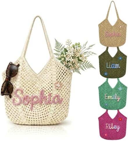 Personalized Crochet Beach Bag for Women, Summer Beach Bag Tote, ...