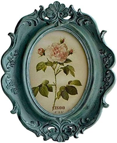 CISOO Vintage 4x6 Oval Picture Frame Antique Photo Frame Table Top Display and Wall Hanging, Retro Home Decor, Ornate Photo Gallery Art (Blue)