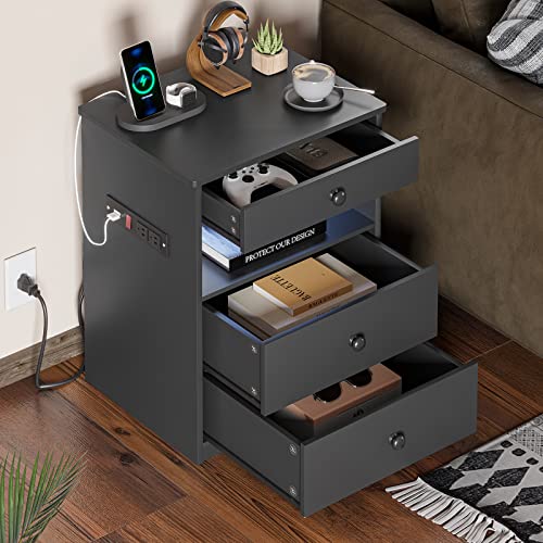 Hasuit Dresser With Charging Station And Led Light, Dresser With 3 Drawers And Open Storage, Dresser For Bedroom With 3 Light Modes 10 Brightness Levels #TOP5