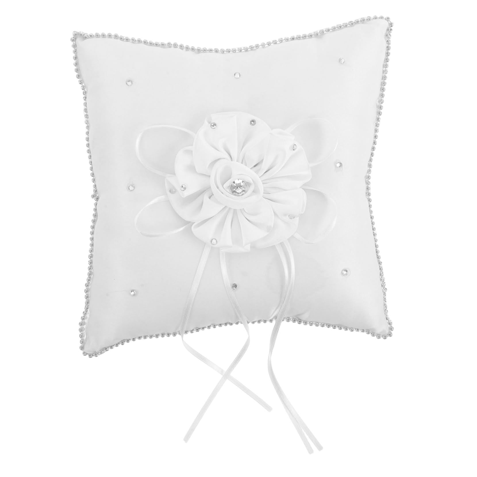 Healeved Wedding Ring Pillow: Elegant with Bowknot and Floral for Bridal - Square Cushion with Rhinestone Embellishments for Ceremony and Engagement