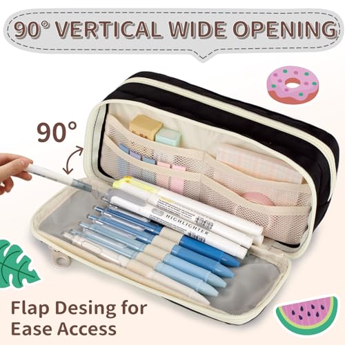 Image of Large Capacity Pencil Case with Compartments for Girls, Pen Bag for School | Multi-Compartment Pencil Case Massive Storage Capacity Durable Zipper Students College Office Stationery Essentials