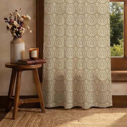 Image of Urban Space 100% Cotton Floral Curtains 8 Feet Long Set of 2, 60-65% Room Darkening, Decorative Curtains with Eyelets /Rings for Hanging, Tieback Included (Canopy Beige, Long Door - 8 Feet)