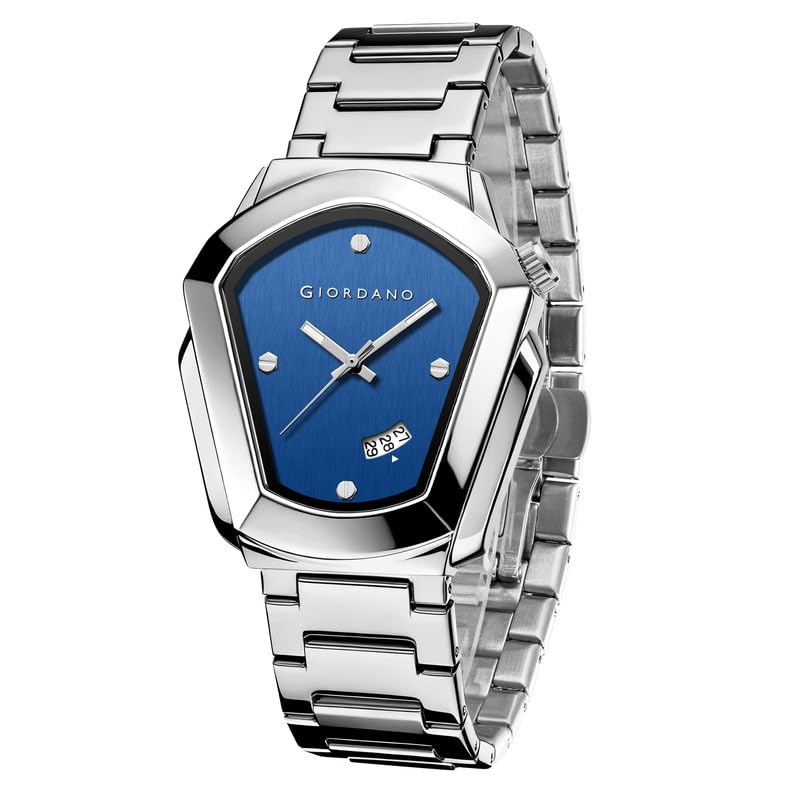 Giordano Elegant Analog Watch for Men with Unique Pentagon Dial, Stainless Steel Strap, Date Display, Water Resistant - GZ-50175-33