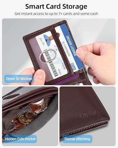 Image of Wallet for Men, Built-in Bluetooth Tracker with Apple Find My (iOS Only), Air Tag Wallet, Leather RFID Blocking Bifold Mens Wallets with GPS Tracker, Rechargeable, Gift for Him, Brown