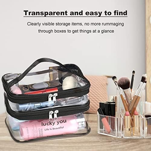 Clear Toiletry Bag, Double Layer Makeup Bag with Zippers, Waterproof Travel Collapsible Large Cosmetic Bags Organizer, Portable Carry Pouch for Women Men Bathroom