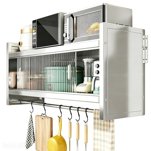 Armoire de Rangement Cuisine en Acier Inoxydable Meuble Haut Cuisine avec Portes Coulissantes Charge Maximale par Niveau: 25kg pour Maison Garage sans Panneau...
