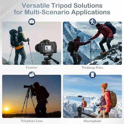 Professional Camera Tripod 67" with 3-Way Pan Head with 1/4''Adapter-5-Section Aluminum Tripod for Smartphones DSLRs Includes Oxford Case Load Capacity 6.6lbs - Image 4