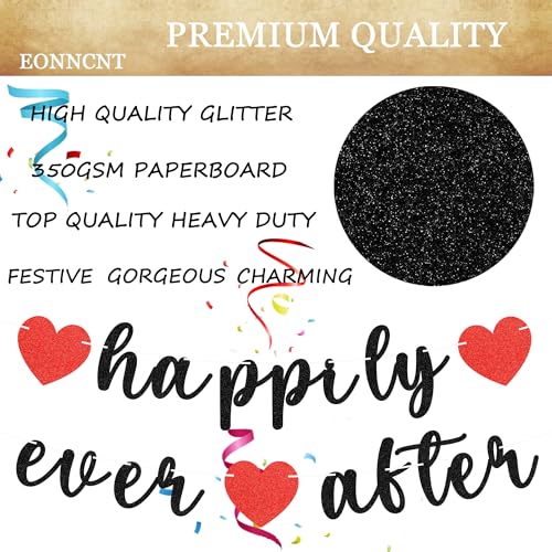 Image of Pre-Strung Happily Ever After Banner - Black Glitter Bachelorette Bridal Engagement Party Decoration Supplies, Bachelorette Wedding Party Banner for Engagement, Bridal Shower, Wedding Party Photo Booth Props