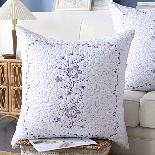 MarCielo-2-Pack-Throw-Pillow-Covers-Euro-Sham-Covers-Pillow-Shams-Pillow-Cover-Embroidery-European-WhiteLavender MarCielo 2 Pack Throw Pillow Covers Euro Sham Covers Pillow Shams Pillow Cover Embroidery European WhiteLavender