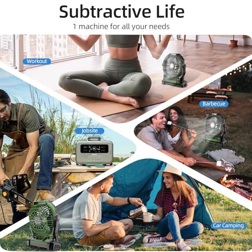Camping Fan Rechargeable, 20000mAh Battery Powered Portable Fan with LED Light, 4-Speed 180° Adjustable, Camping Essentials for Tent, Travel, Car, Outdoor, Indoor, BBQ, Fishing, Jobsite - Green by ROSHOPI - Image 8