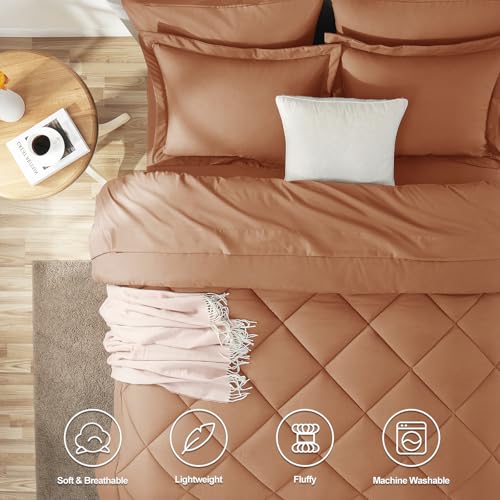 Image of CozyLux Full Size Comforter Sets Pumpkin - 7 Pieces Bed in a Bag Full, Luxury Soft Bed Set for All Seasons, Bedding Set with Down Alternative Comforter, Sheets, Pillowcases & Shams