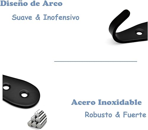 Miniatura 3 de Ganchos para colgar abrigos de pared, paquete de 6 perchas negras para chaquetas, de acero inoxidable, gancho de una sola puerta, resistente, gancho