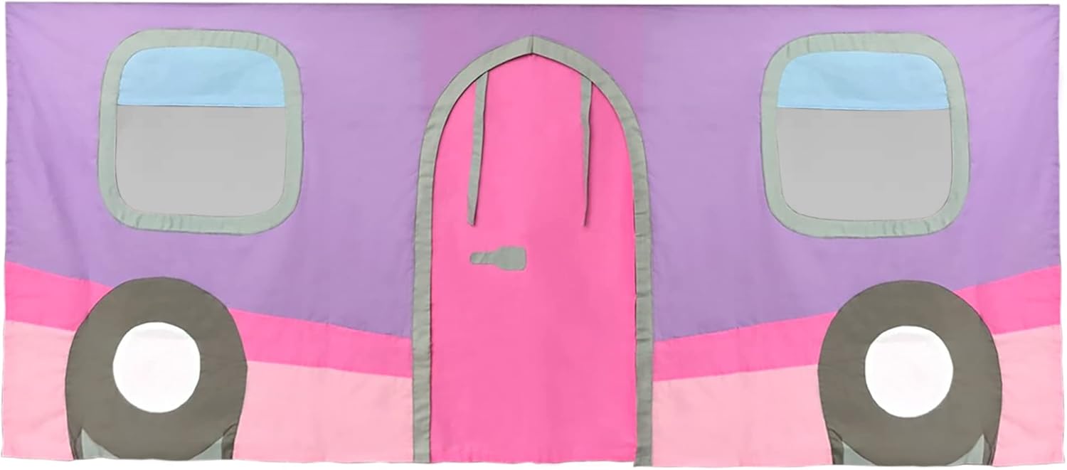 Max & Lily Underbed Curtain for Low Bunk Bed/Low Loft Bed, Camper Van Play Kids, Cotton Privacy Bottom Bunk, 2 Panel Set, Pink/Purple (180032-056)