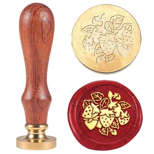 1pc Strawberry with Flower Wax Sealing Stamp Vintage Fruits Wax Seal Gift for Christmas 25mm Removable Brass Head Stamp with Wooden Handle for Envelope Card Gift Decoration