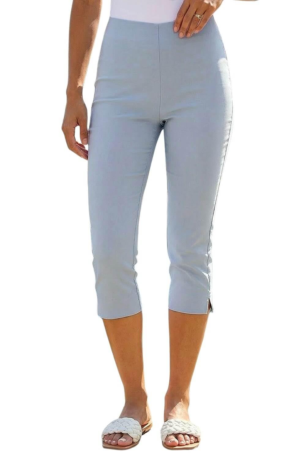 Roman Women's Silver Cropped Stretch Trouser Capri Summer Leggings 3/4 Pedal Pushers In | : Size 22