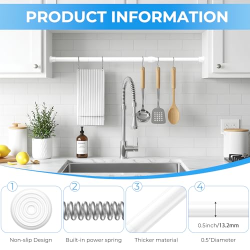 Image of 2 Pack Spring Tension Curtain Rod 28 to 39 inch, Adjustable Curtain Rods No Drilling Spring Curtain Rods Extendable Pressure DIY Tension Rod for Window Closet Kitchen, White
