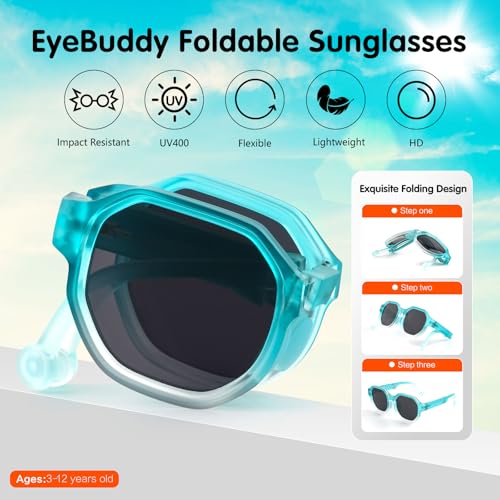 EYEBUDDY Kids Sunglasses for Boys Girls,Toddler Polarized Sun Glasses for Age 6-8, Folding UV400 Protection Children Shades4