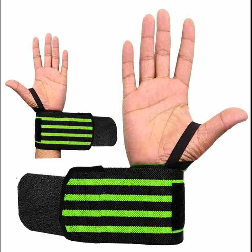 AJ KAPDE WALA Gym Wrist Support, 18 Inch Elastic Cotton Blend, Black with Green Stripes, Pack of 2-image-23