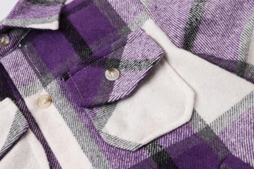Image of Cromoncent Mens Boys Thick Flannel Shirt Long Sleeve Shirt Jacket Casual Button Down Multi Pockets Shacket