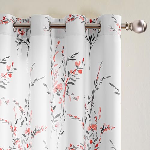 MYSKY HOME Short Floral Curtains 63 Inch Length 2 Panels for Cafe