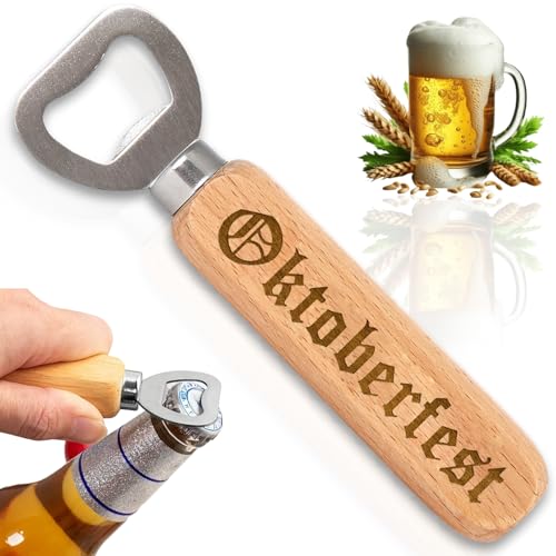 Holzflaschenöffner mit Oktoberfest Dekoration - Original Accessoires Bier Apfelwein Einhand Öffner für Gläser Flaschen, Gelenkschonend Arthritis Hilfe,...