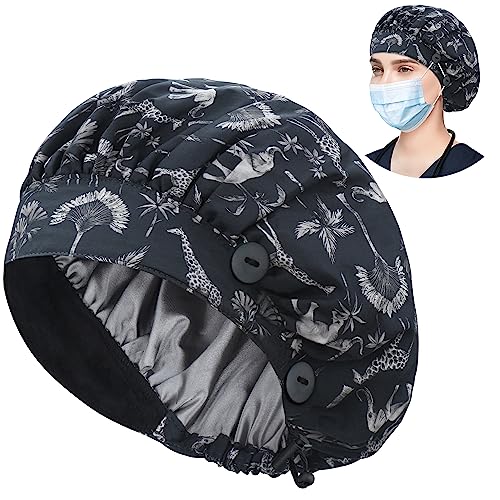 Image of ABAMERICA Bouffant Caps with Button and Sweatband, Adjustable Scrub Caps for Women Men, One Size Multi Color