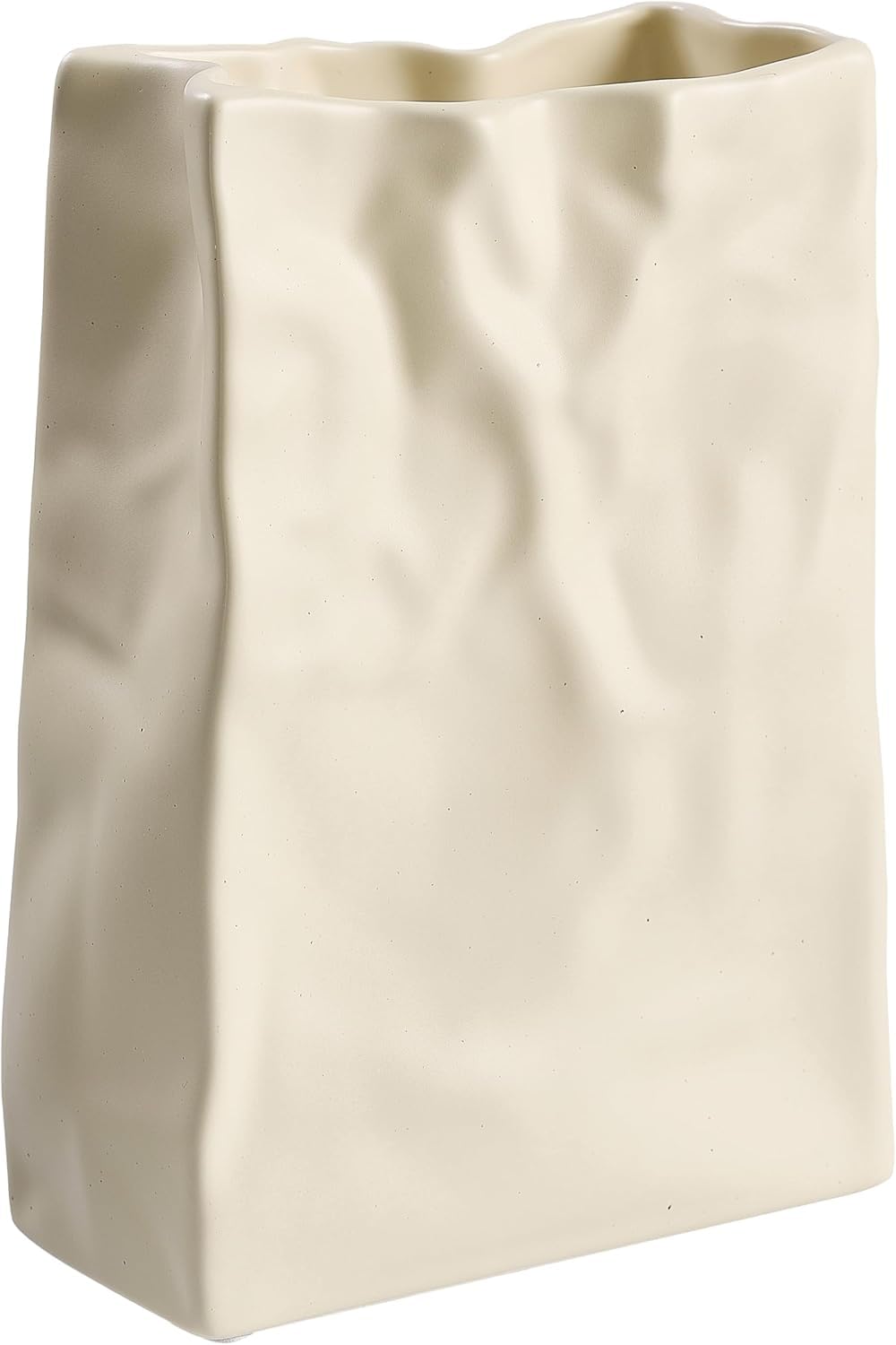 Relexome Paper Bag Vase Crinkle Wide Ceramic Flower Vase Boho Wabi-Sabi Vases, Cute Home Office Living Room Decor Aesthetic Unique Bookshelf Decorative, Bouquet Gifts for Women Girl 8 Inch: Cream White
