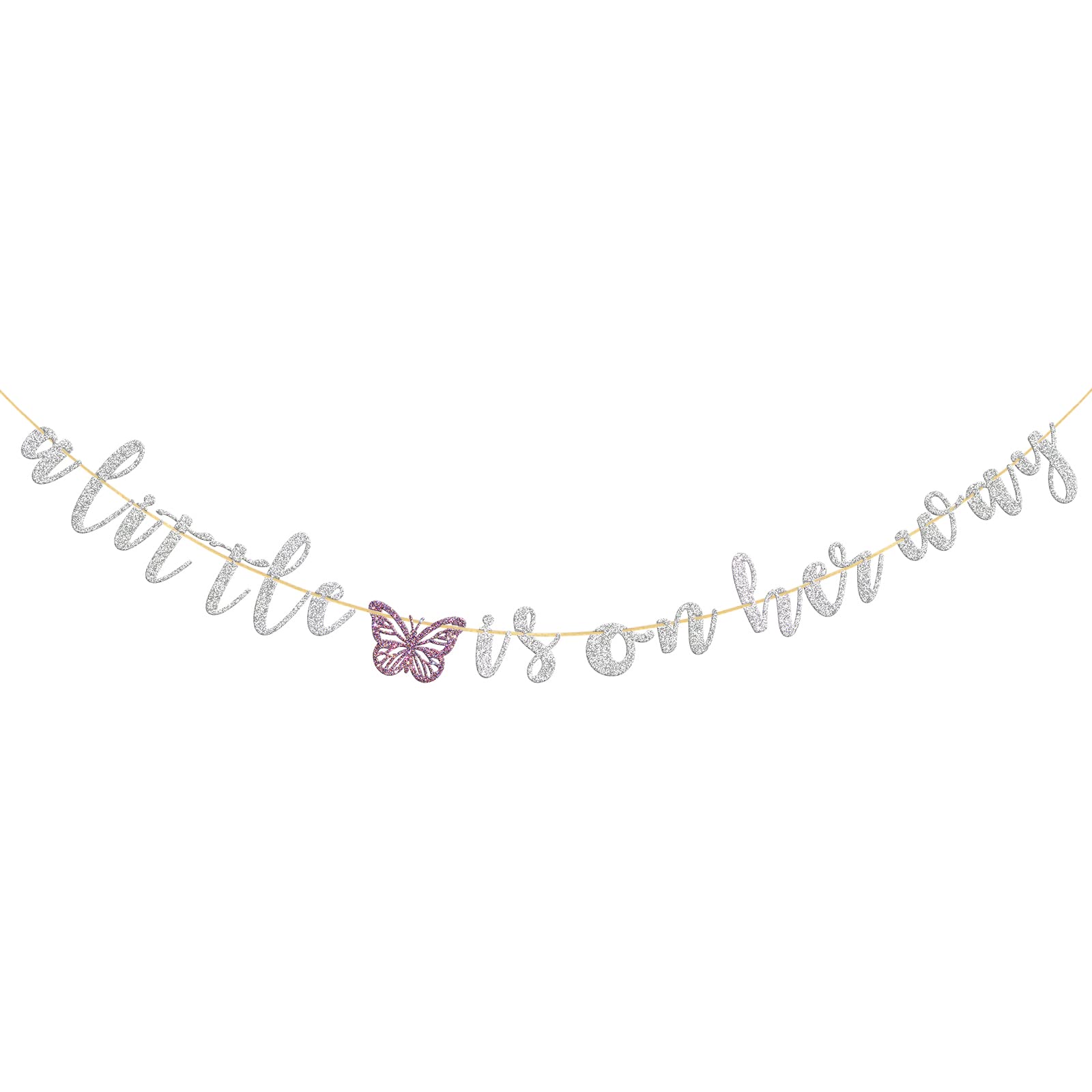 Halodete Schwangerschafts-Banner – 'A Little Butterfly Is On Her Way', Silber Glitzer Deko Für Babyparty
