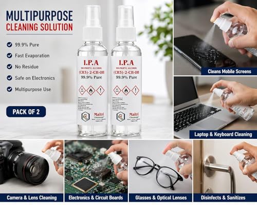 Image of IPA Iso-Propyl Alcohol 99.9% Pure | Multipurpose Cleaning, Lab, Electronics & Medical Use (100 Ml (PACK OF 2))