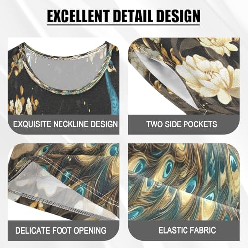 ALAZA Peacock Art Bird Blossom Peony Pajamas Set Short Sleeve Cotton Sleepwear Summer Pjs 2 Piece 5-14Y4